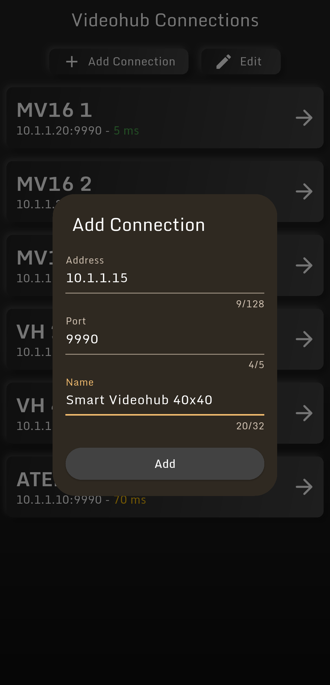 Blackmagic Videohub Remote MindStudio Add Connection